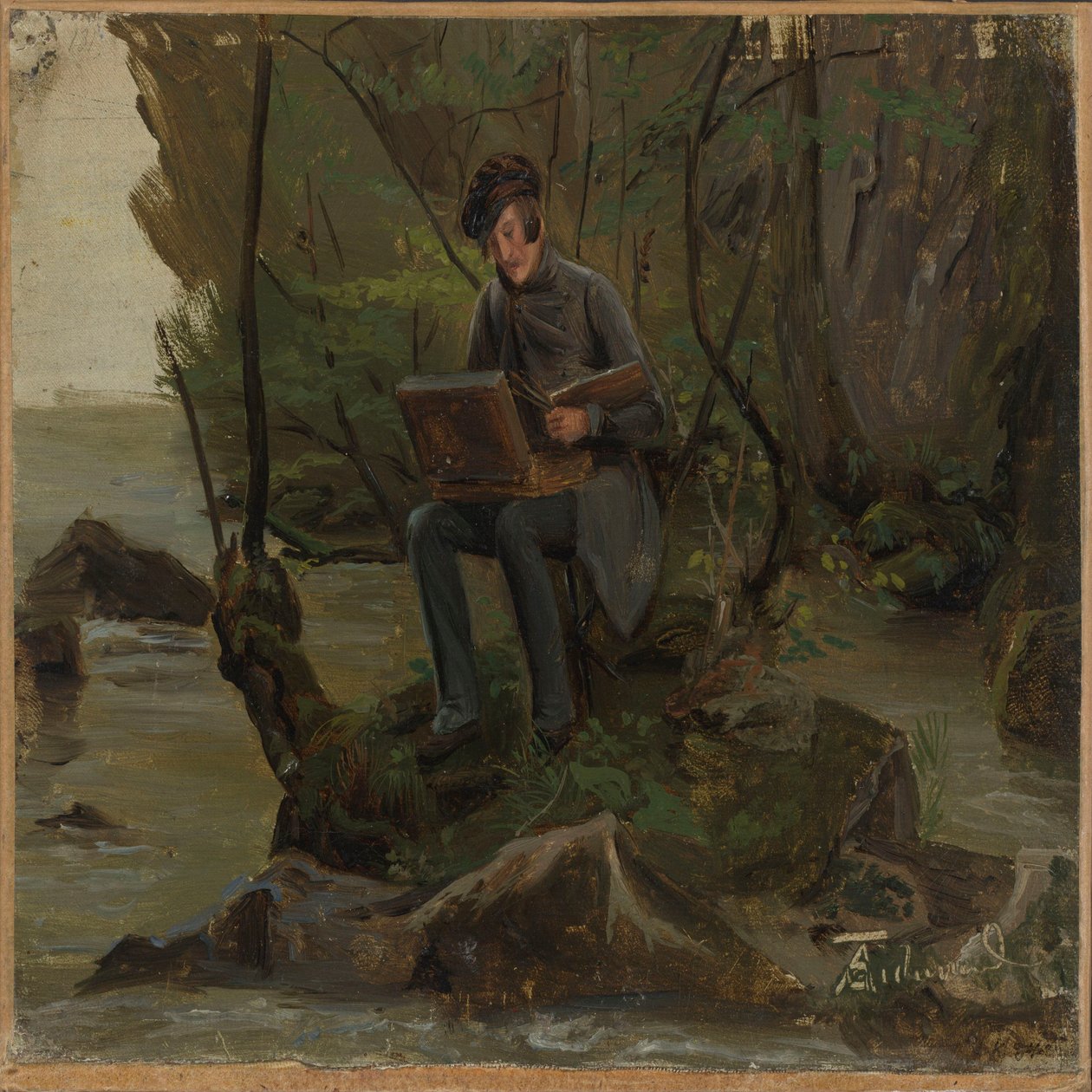 Un pintor ante su caja de pinturas de Adolph Tidemand