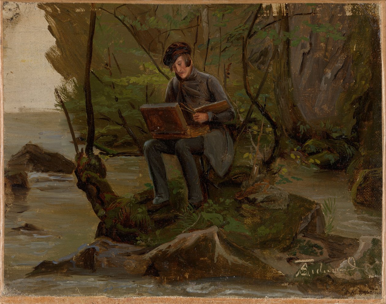 Un pintor en su caja de pinturas de Adolph Tidemand