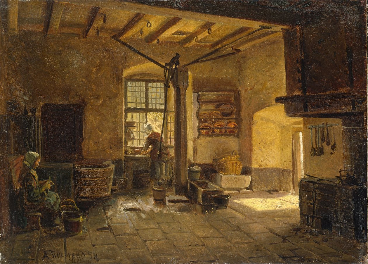 Interior de la cocina de Adolph Tidemand