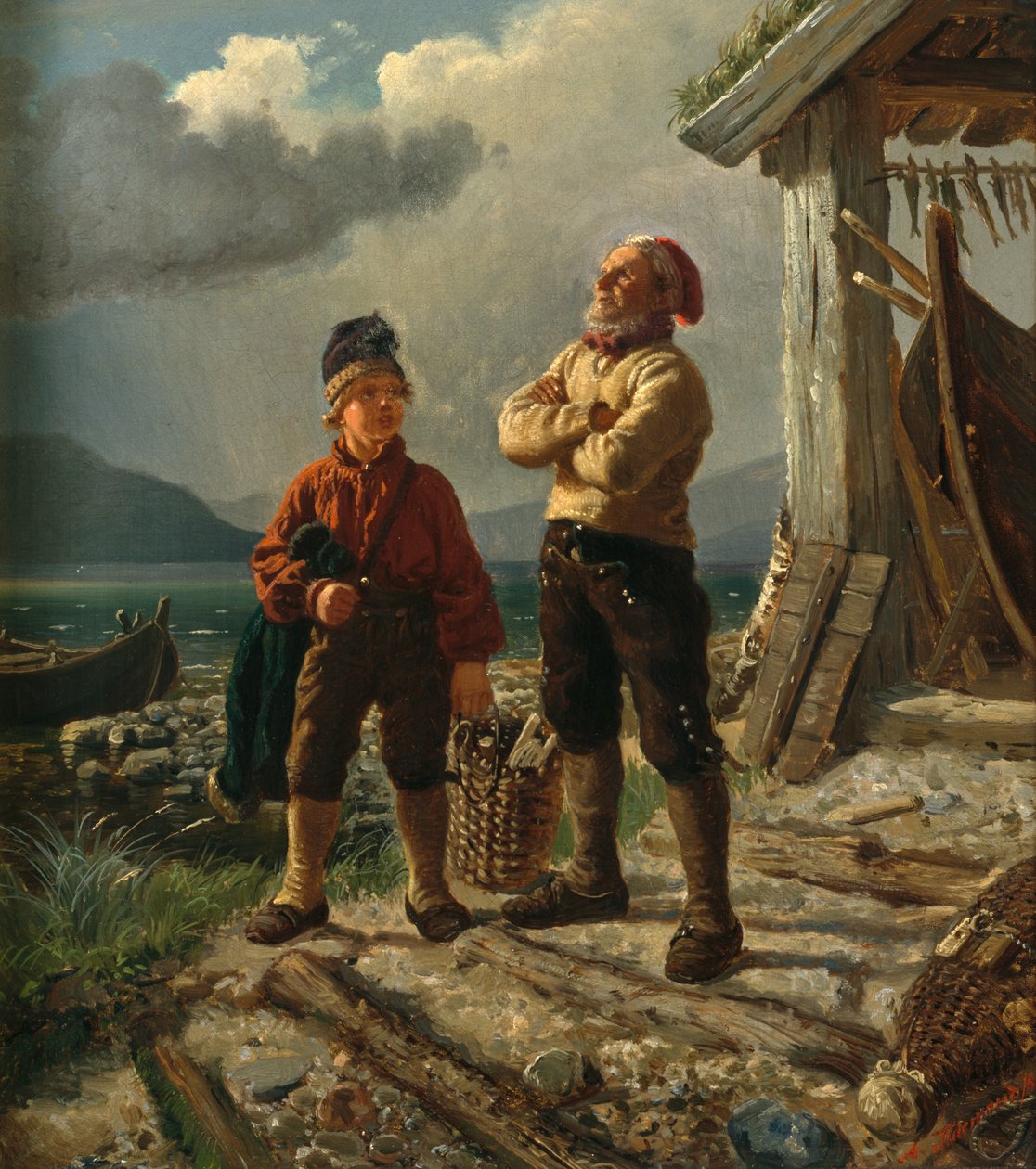 Un viejo marinero y un niño de Adolph Tidemand