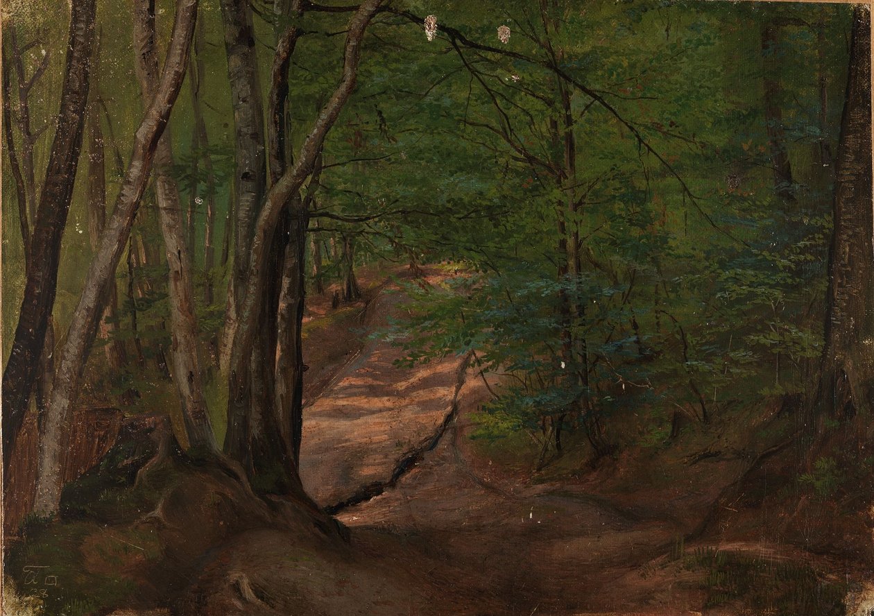 Camino en el bosque de Adolph Tidemand