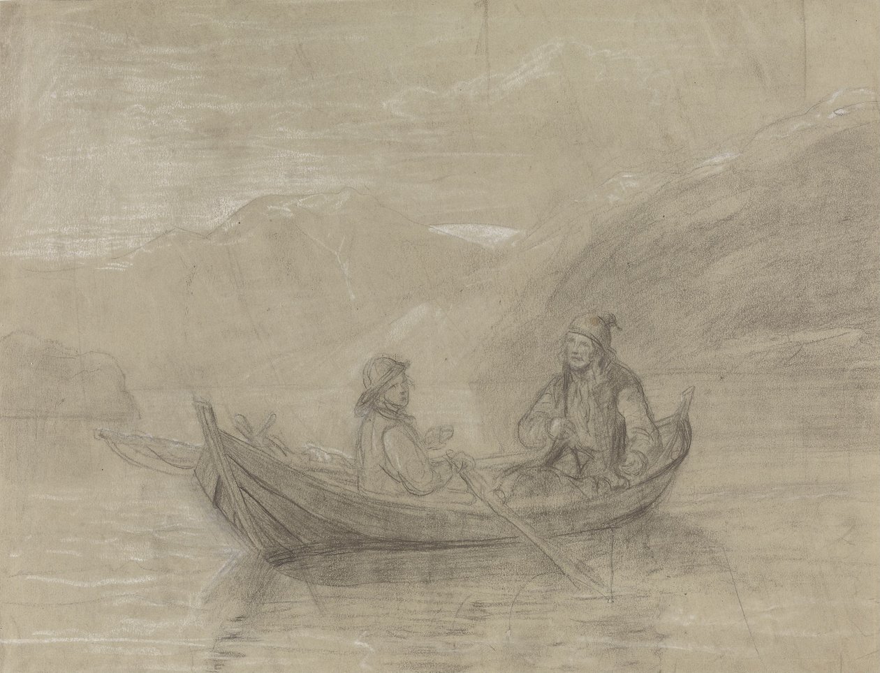 Dos pescadores en un barco de Adolph Tidemand