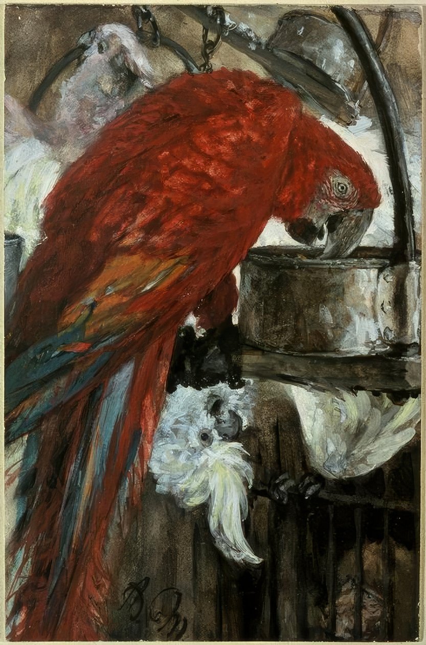 Guacamayo y cacatúa de Adolph Menzel