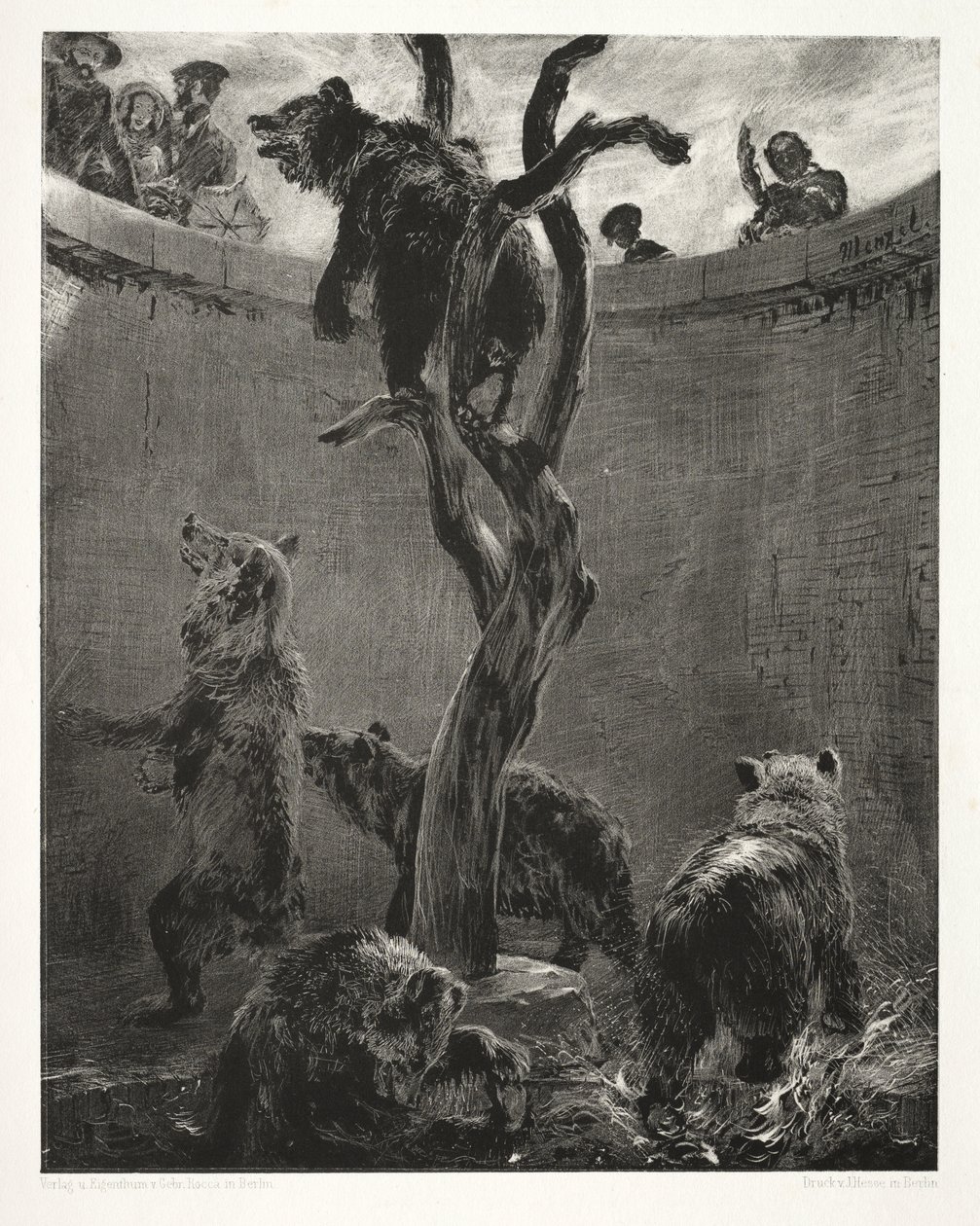 Ensayo sobre Piedra con Pincel y Raspador: El Foso del Oso de Adolph Menzel
