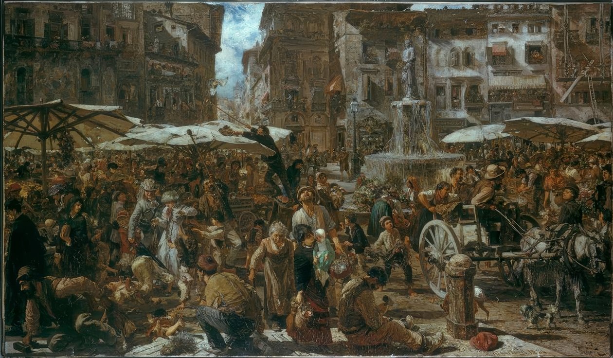 Piazza d’Erbe en Verona de Adolph Menzel
