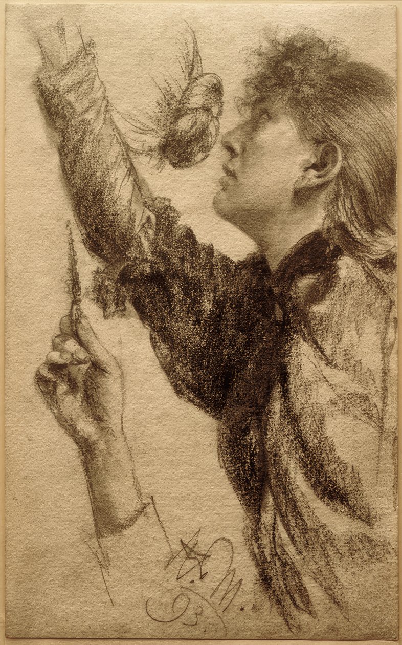 Estudio de una joven con el brazo levantado de Adolph Menzel