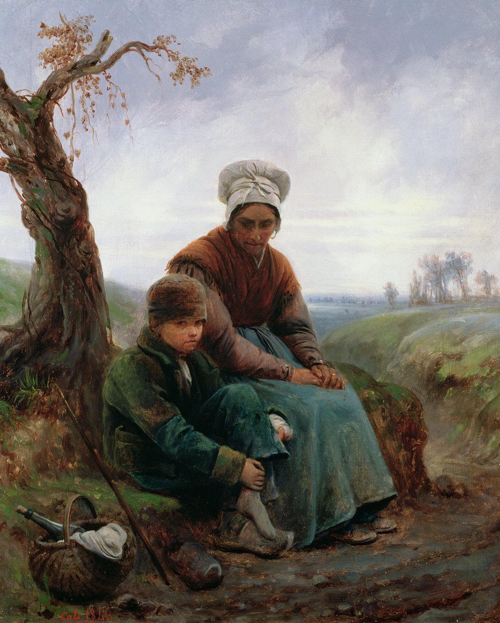 Mujer campesina y niño, 1846 de Adolphe Felix Cals