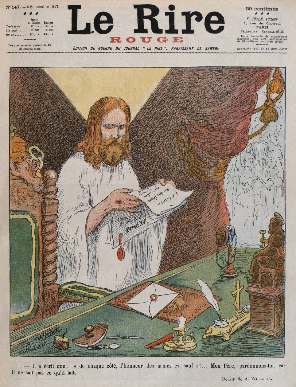 Jesucristo leyendo el plan de paz emitido por el Papa Benedicto XV, ilustración de portada de 