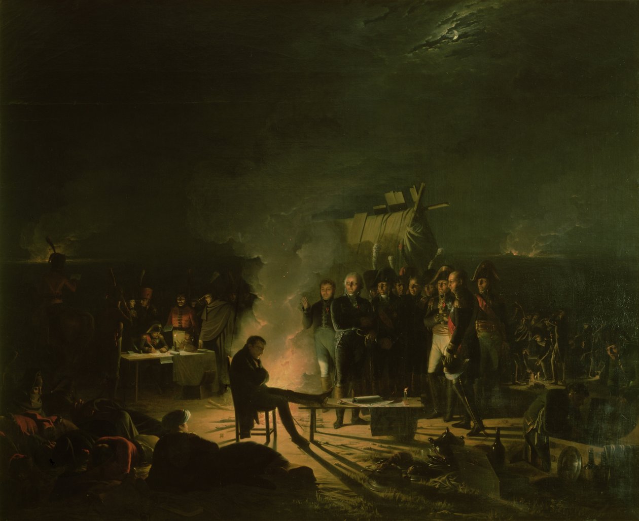 Bivouac de Napoleón I (1769-1821) en el Campo de Batalla de la Batalla de Wagram, 5-6 de julio de 1809, 1810 de Adolphe Roehn