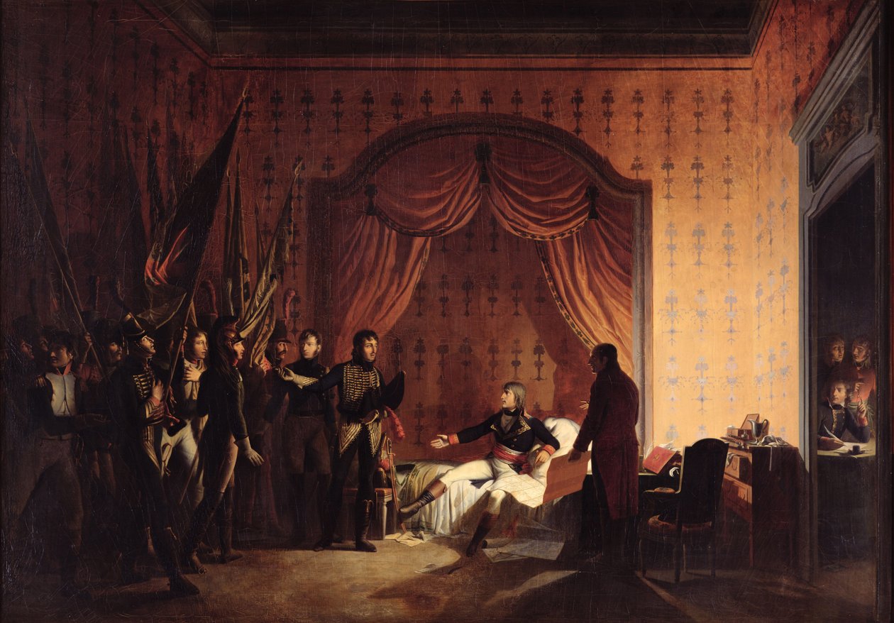 El General Bonaparte recibiendo banderas capturadas austro-sardas en Millesimo después de la Batalla de Montenotte el 13 de abril de 1796 de Adolphe Roehn