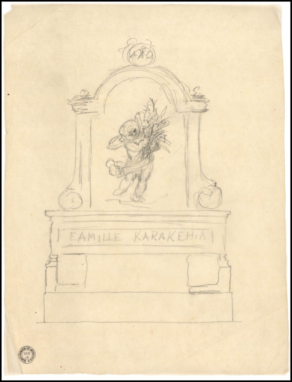 Croquis de tumba para la familia Karakehia en el cementerio del Père Lachaise en París de Adolphe Victor Geoffroy Dechaume