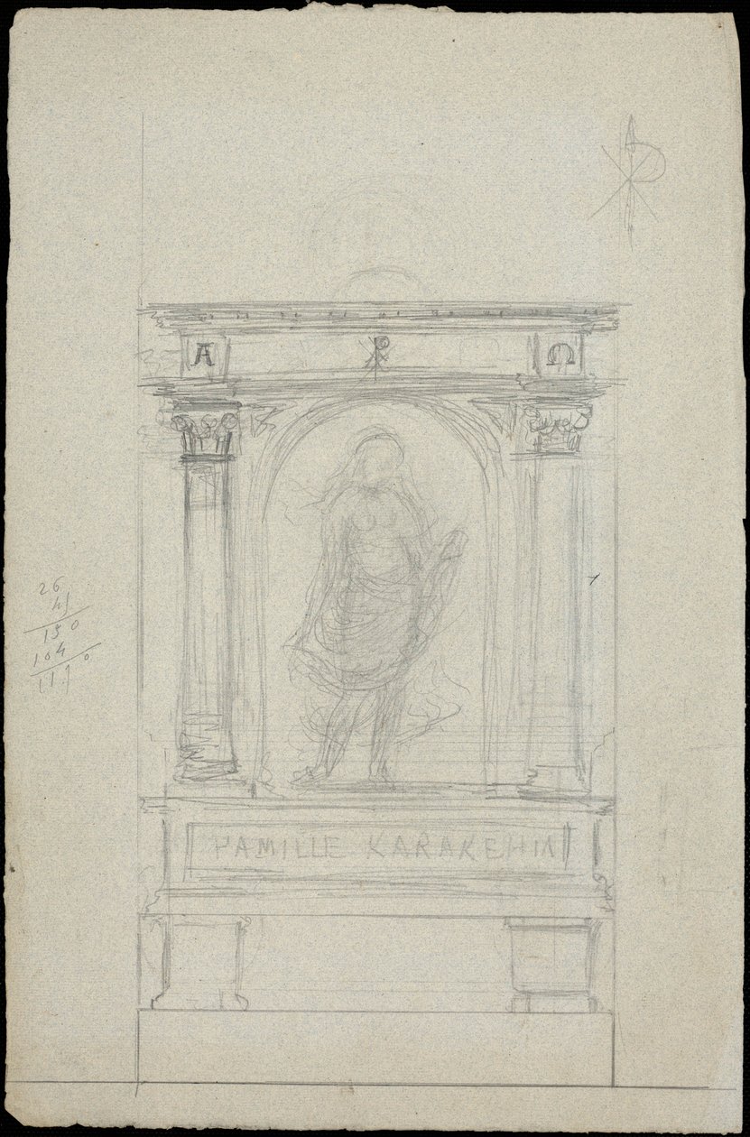 Croquis de tumba para la familia Karakehia en el cementerio del Père Lachaise en París de Adolphe Victor Geoffroy Dechaume