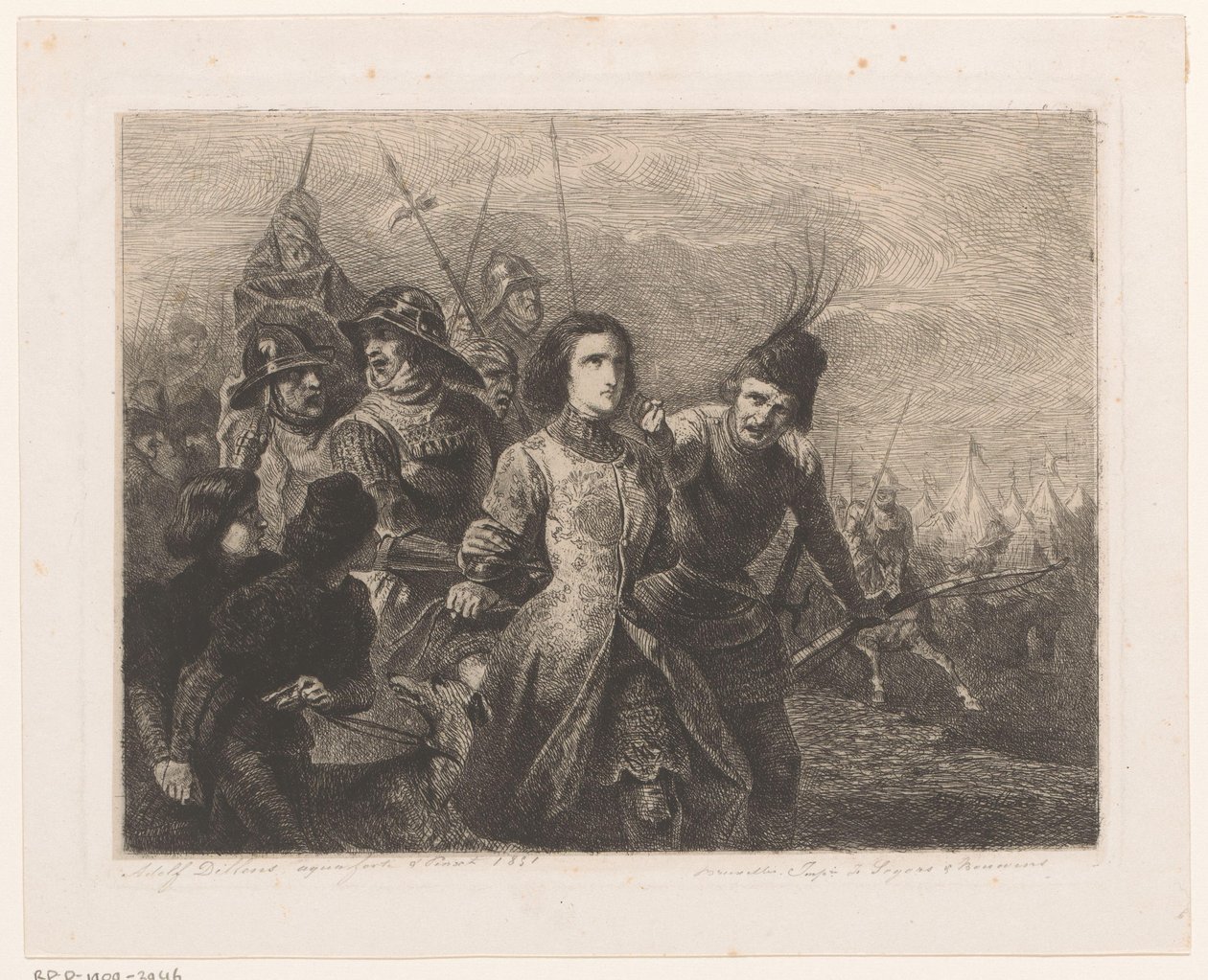 Juana de Arco es capturada y llevada por soldados de Adolphe Alexandre Dillens