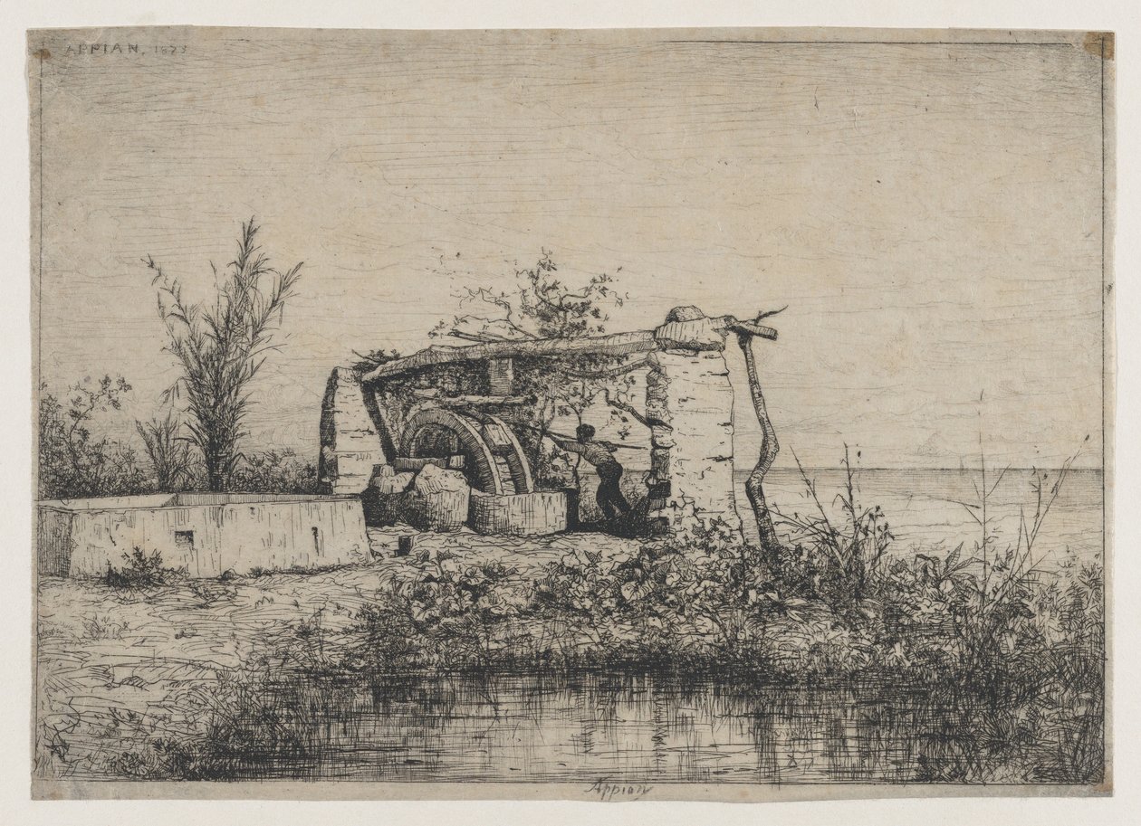 Una rueda de agua en Bordighera, Italia de Adolphe Appian