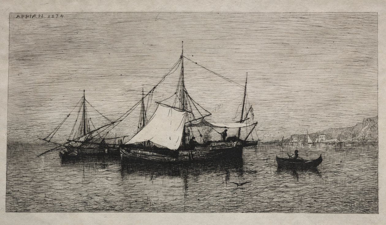 Barcos de cabotaje costas de Italia, 1874 de Adolphe Appian