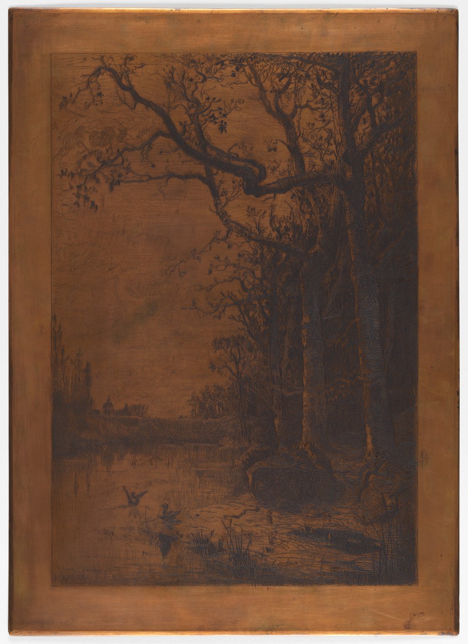 Placa de cobre grabada "Paisaje con patos" por Adolphe Appian de Adolphe Appian