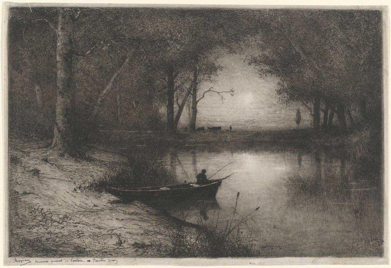 Pescador en canoa, a orillas de un río de Adolphe Appian