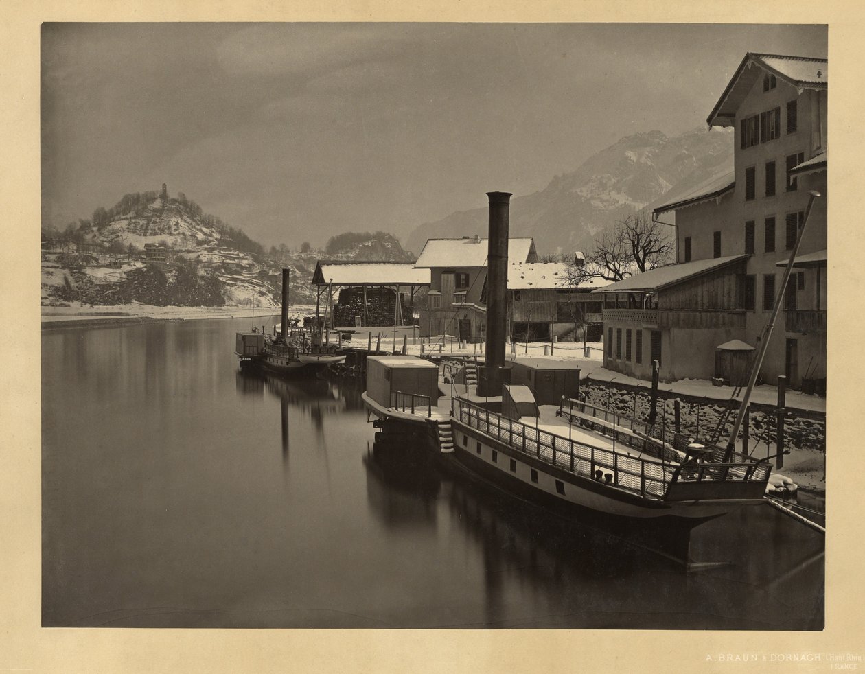 Barcos de vapor en su amarre de invierno, Suiza de Adolphe Braun