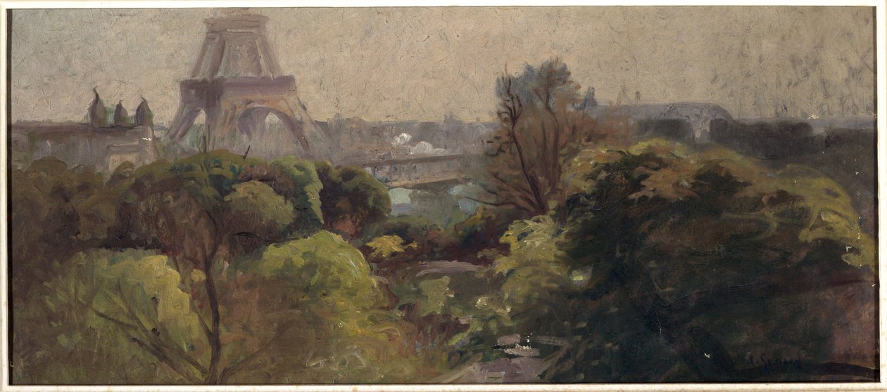 La Torre Eiffel, vista desde el jardín Delessert de Adolphe Ernest Gumery