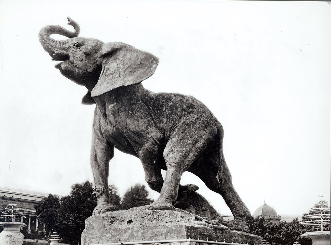 Joven elefante atrapado en una trampa (1878) frente al Palacio de Trocadero, construido para la Exposición Universal (1878), París, 1888 de Adolphe Giraudon
