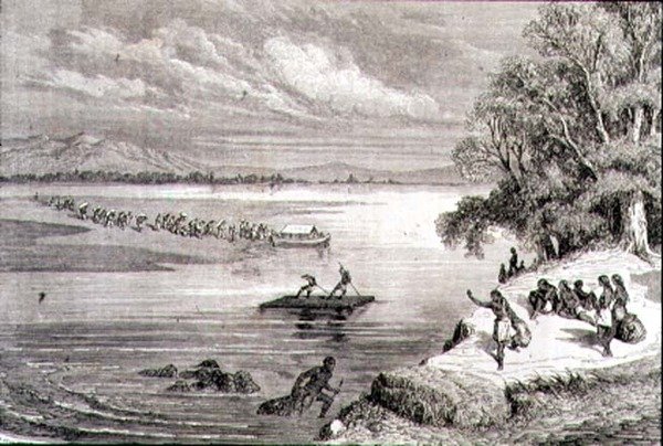 Cruzando el Río Colorado en la década de 1860 de Adolphe Gusman