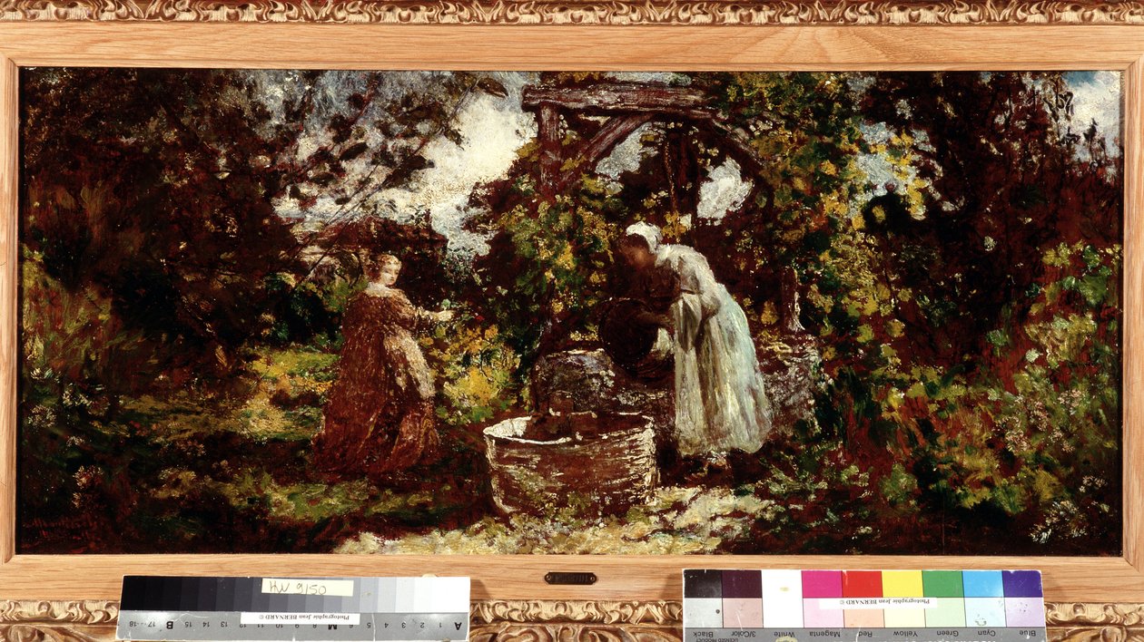 Una elegante y su criada en el pozo Pintura de Adolphe Monticelli (1824-1886) Dim. 34,5x69,5 cm Mención obligatoria: Colección Fundación Saludos de Provenza, Marsella de Adolphe Joseph Thomas Monticelli