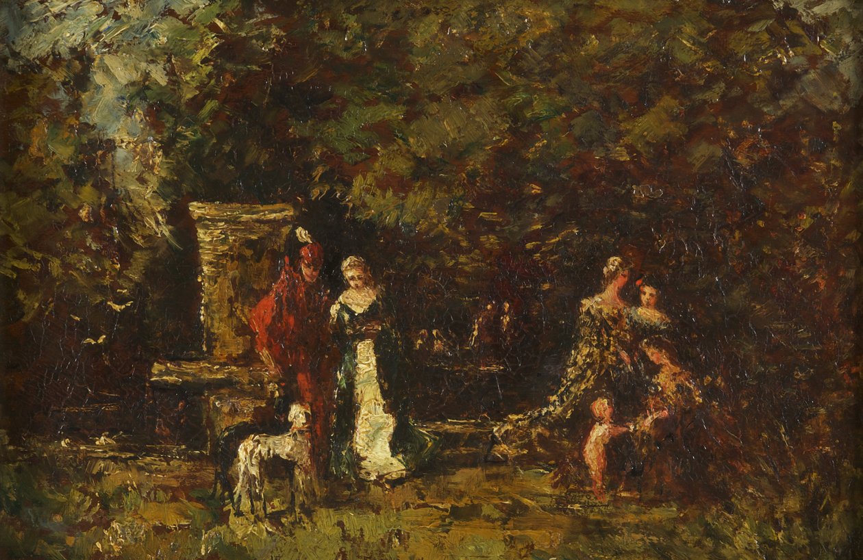 Figuras elegantes en un claro del bosque, c.1860-80 de Adolphe Joseph Thomas Monticelli