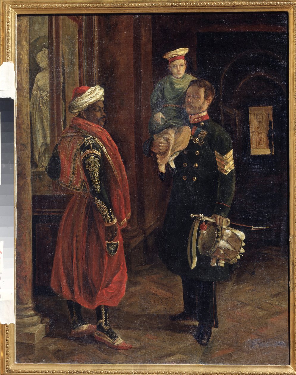 Una Escena En La Corte. Pintura de Adolphe Ladurner (1798-1856), óleo sobre lienzo, alrededor de 1840. Arte francés del siglo XIX. Museo Estatal de Guerra e Historia de Borodino, Moscú. de Adolphe Ladurner