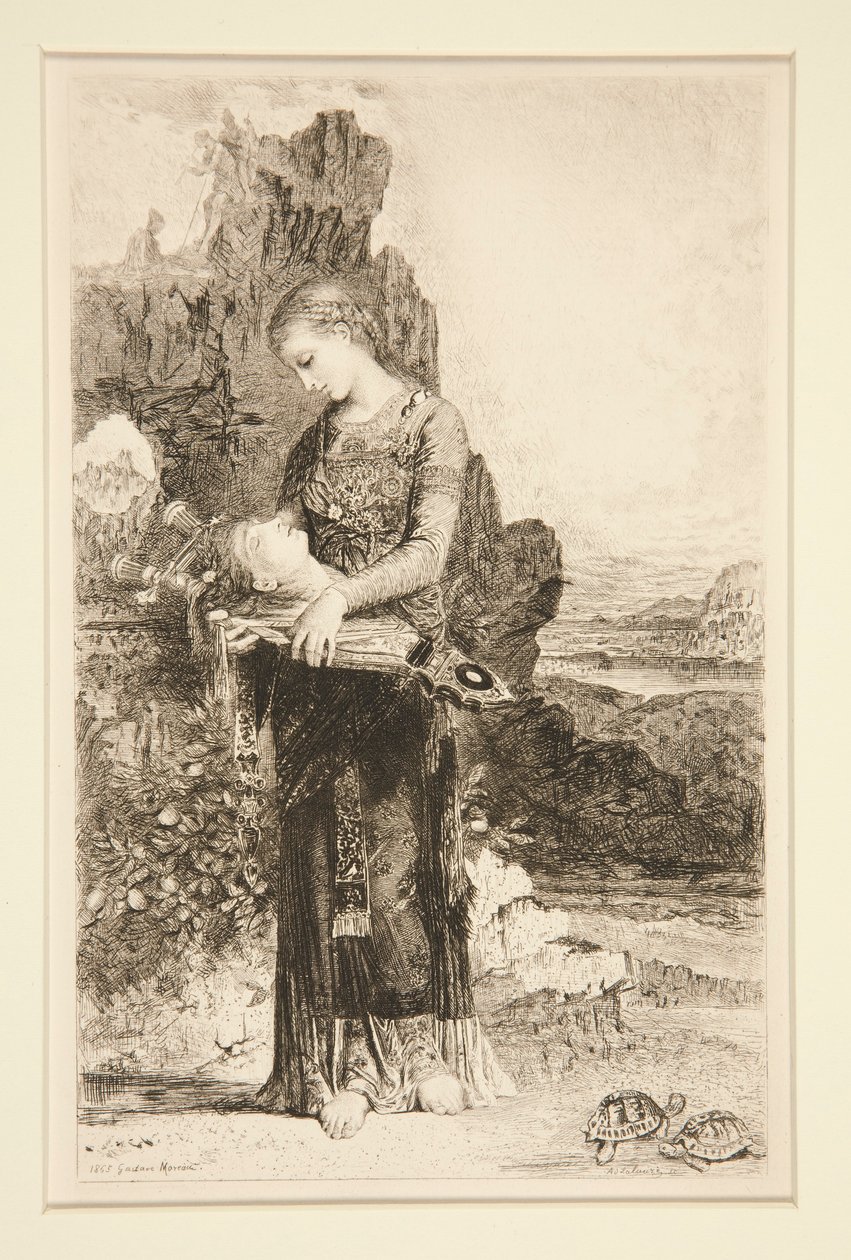 Hija de Tracia portando la cabeza de Orfeo de Adolphe Lalauze