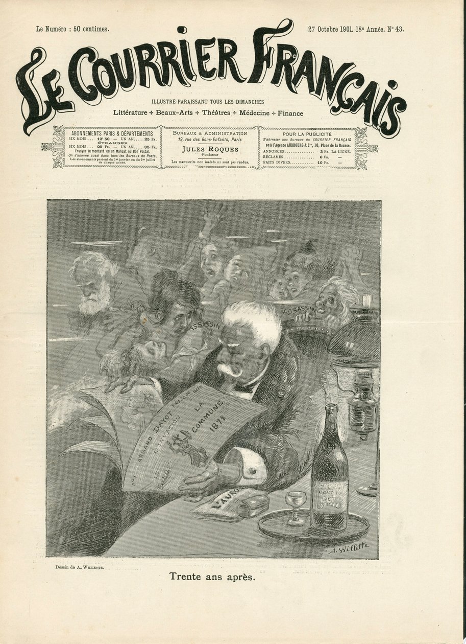 Portada de Le Courrier français, número 43, Satírico en N & B de Adolphe Leon Willette
