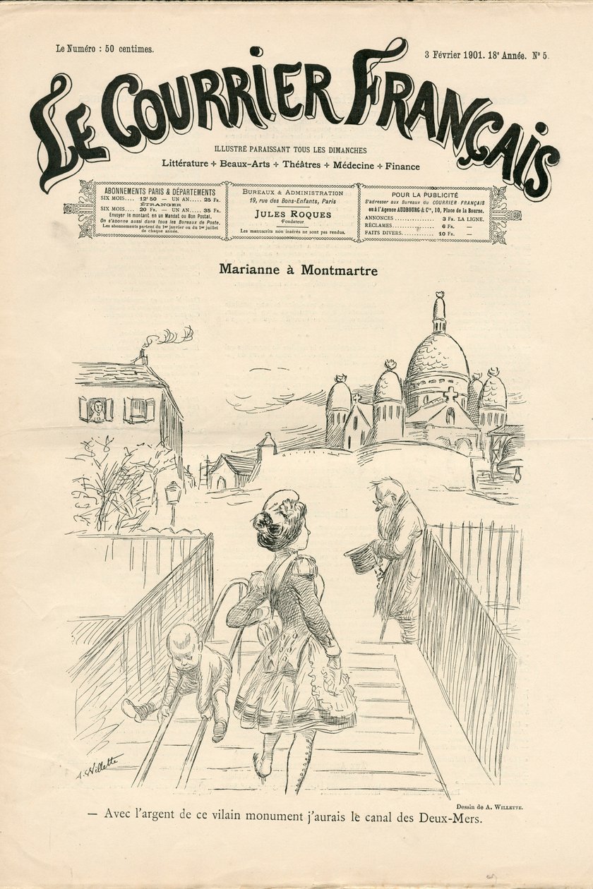 Portada de Le Courrier français, número 5, Satírico en N & B de Adolphe Leon Willette