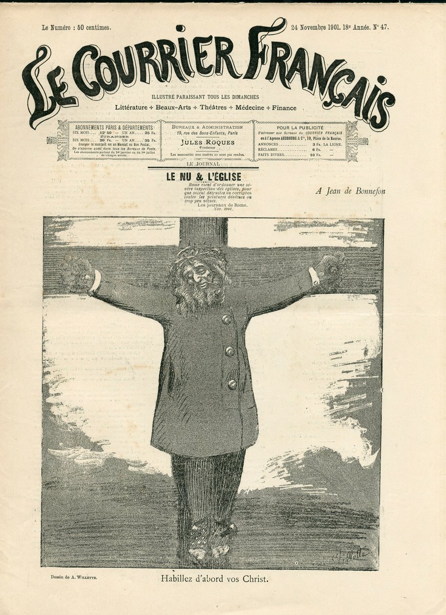 Portada de "The Courier français", número 47, Satírico en N & B de Adolphe Leon Willette