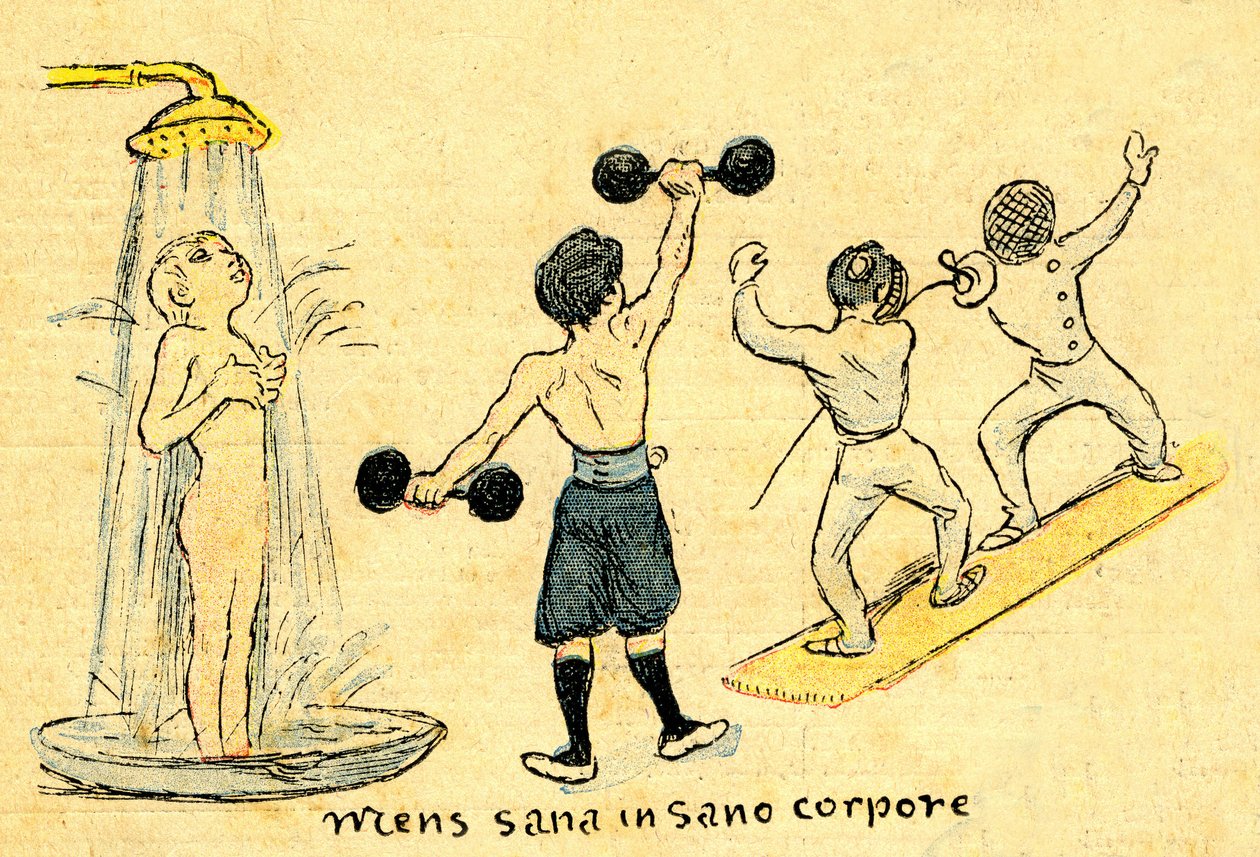 Higiene y deporte. "Mens sana in sano corpore". Dibujo de A. Wilette en el suplemento ilustrado del Depeche de Toulouse n° 41, 12 de octubre. de Adolphe Leon Willette