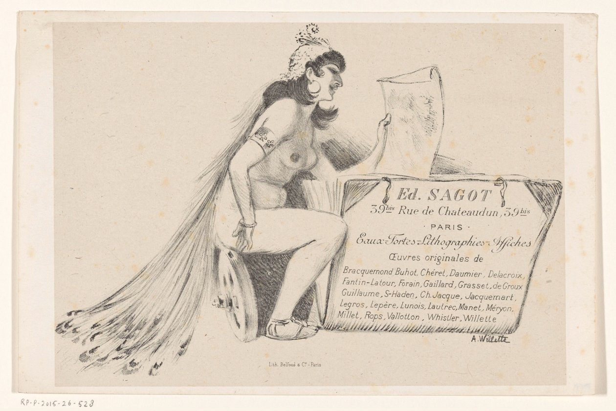 Tarjeta de visita del marchante de cuadros Edmond Sagot en París de Adolphe Leon Willette