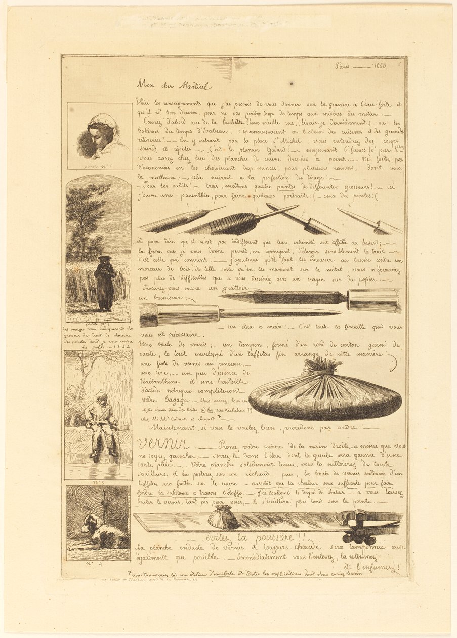Carta sobre los Elementos del Grabado al Agua Fuerte, Página 1 de Adolphe Martial Potemont