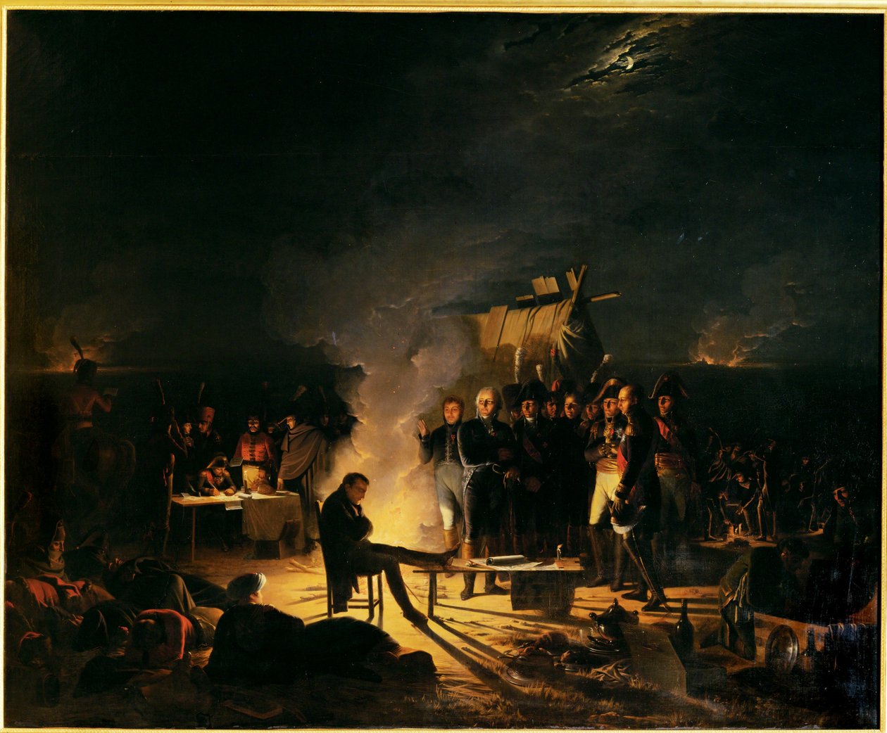 Vivaque de Napoleón en el campo de batalla de Wagramnuit del 5 al 6 de julio de 1809 ... (pintura sobre lienzo) de Adolphe Roehn