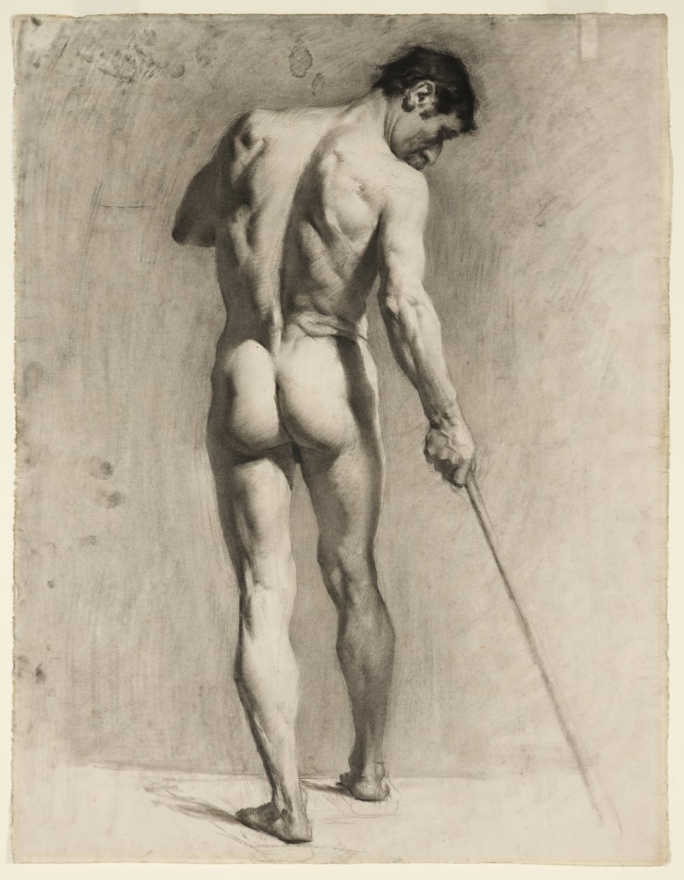 Dibujo al natural de un desnudo masculino con bastón, c.1910-12 (tiza sobre papel) de Adolphe Valette
