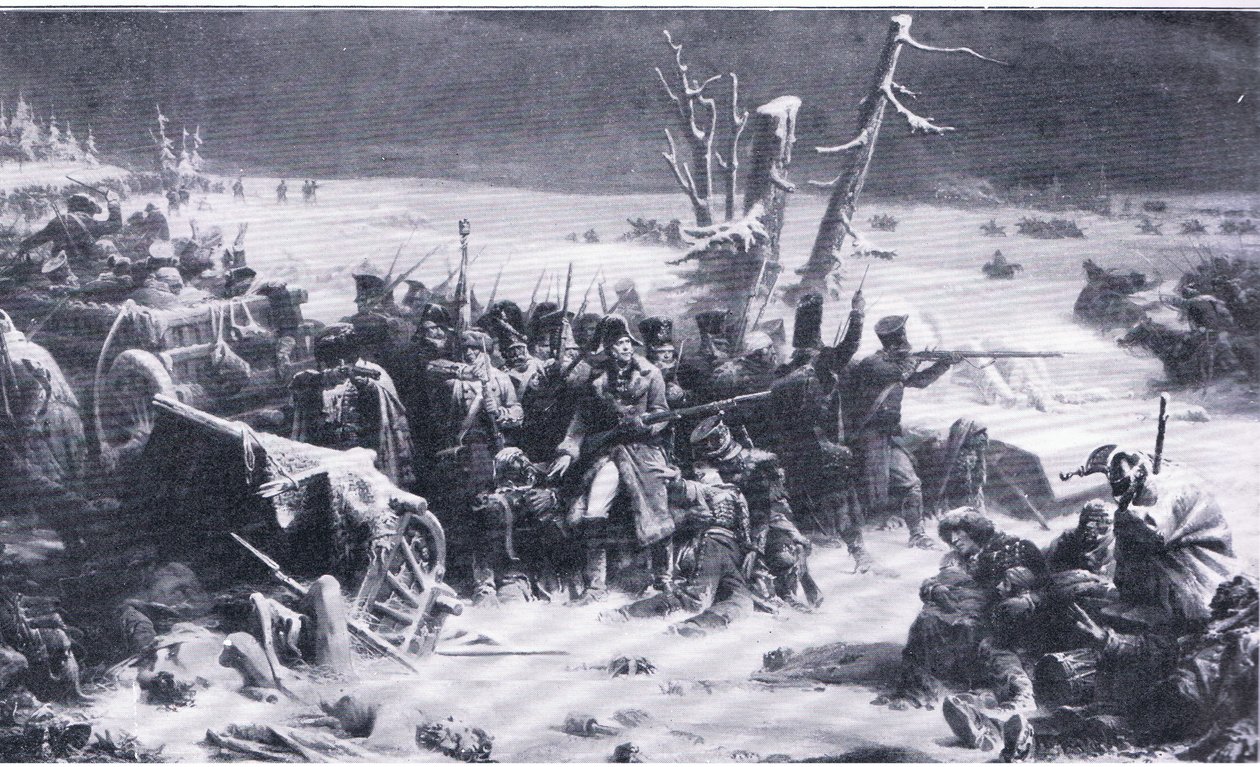 El Mariscal Ney apoyando la retaguardia durante la retirada de Moscú, ilustración de Hitos en la Historia Europea publicada por Gresham Publishing Co, c.1920 (litografía) de Adolphe Yvon