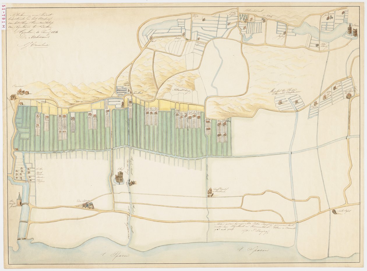 Copia de 1870 del mapa de 1599 de los campos de blanqueo de Haarlem cerca de Bloemendaal de Adriaan Justus Enschedé