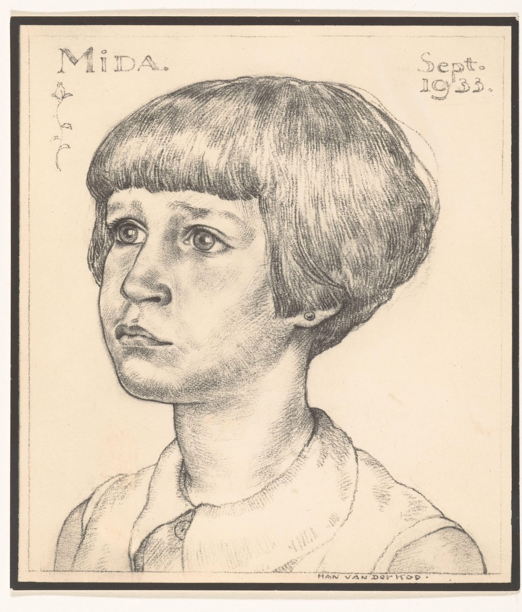 Reproducción fotográfica de un retrato de Mida por Han van der Kop Mida sept 1933 (título sobre objeto) de Adriaan Bijl (attributed to)