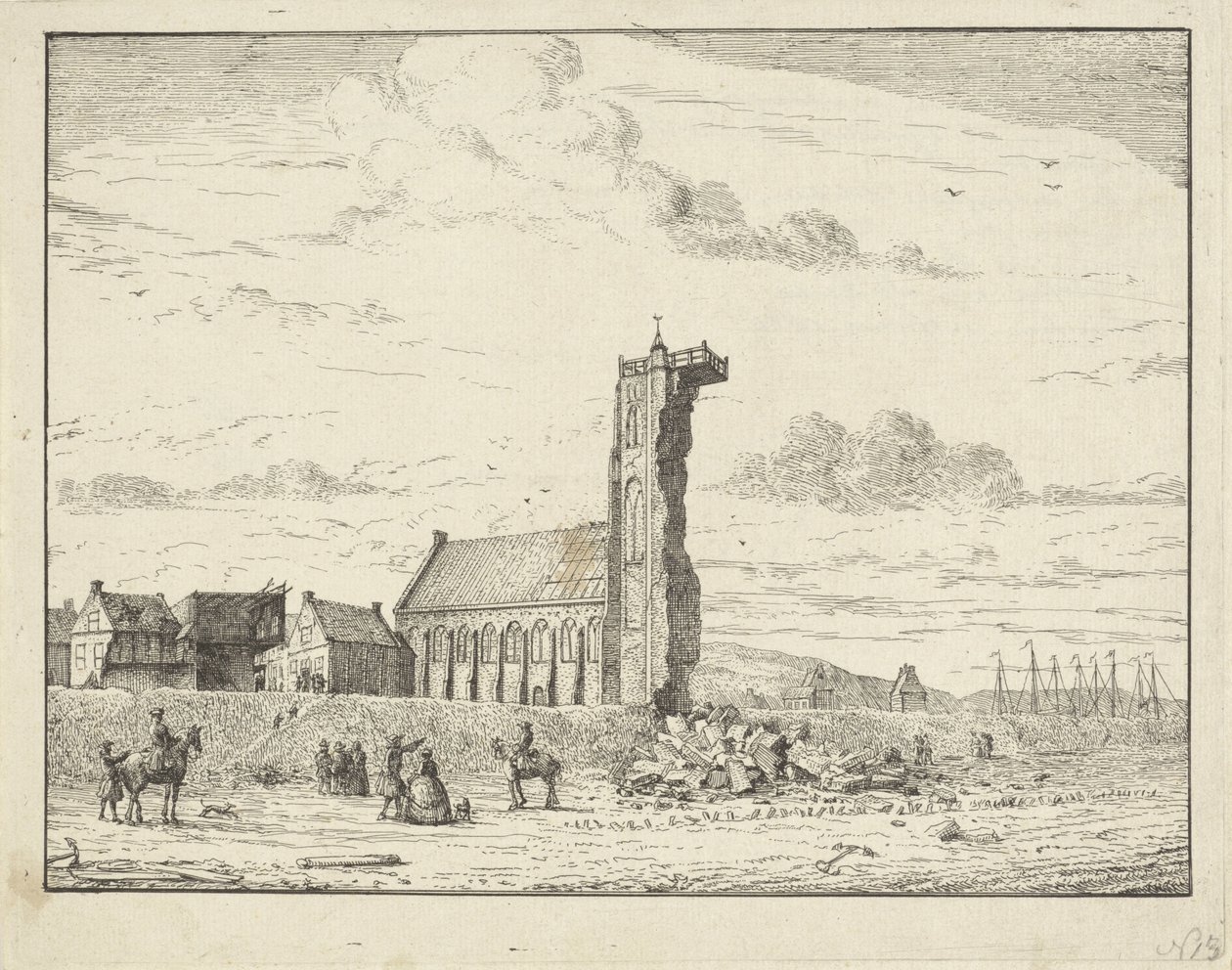 Torre derrumbada en Egmond aan Zee, 1741 de Adriaan Spinder