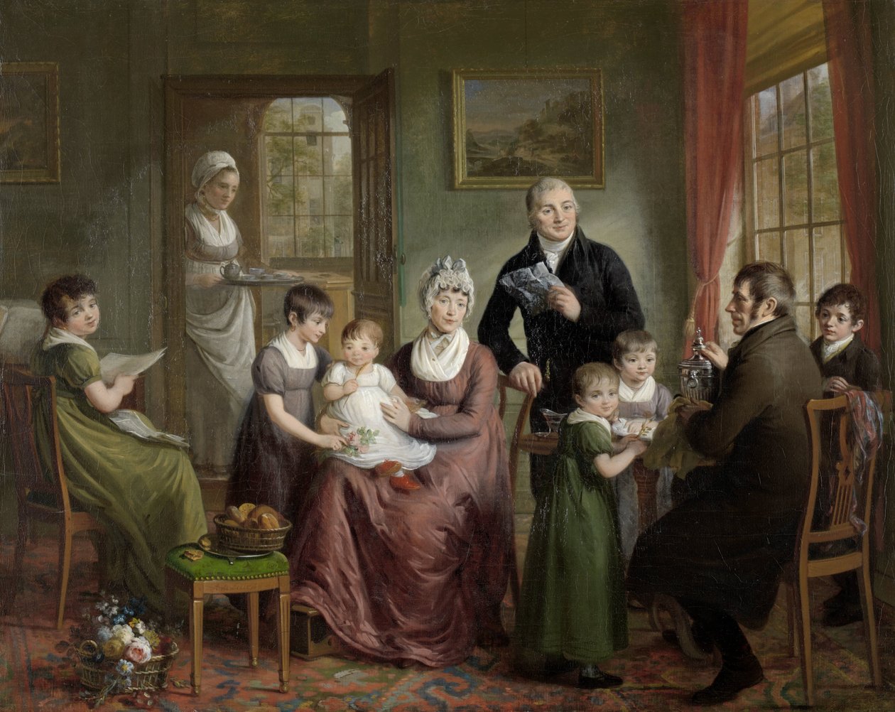 Retrato de la familia de Adrianus Bonebakker con Dirk L. Bennewitz
Retrato de la familia de Adrianus Bonebakker y su compañero D.L. Bennewitz de Adriaan de Lelie (signed by artist)