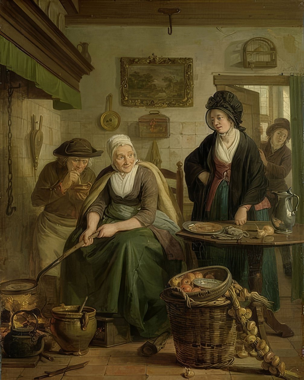 Mujer haciendo panqueques. Alrededor de 1790-1810 de Adriaan de Lelie