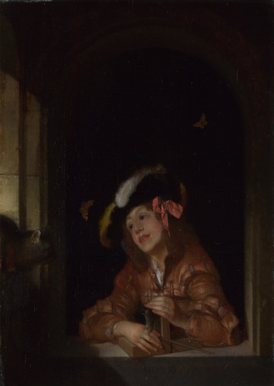 Un niño con una trampa para ratones, 1678 de Adriaan van der Werff