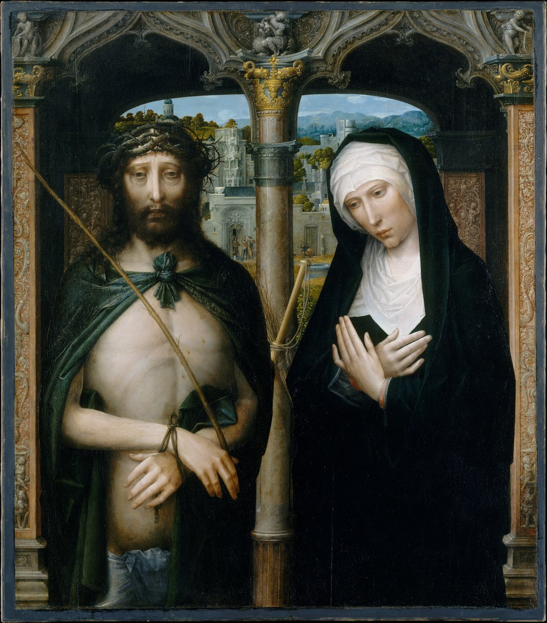 Cristo coronado de espinas (Ecce Homo), y la Virgen Dolorosa de Adriaen Isenbrandt or Isenbrant