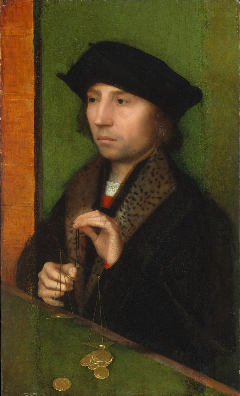 Hombre pesando oro, c.1515-20 de Adriaen Isenbrandt or Isenbrant