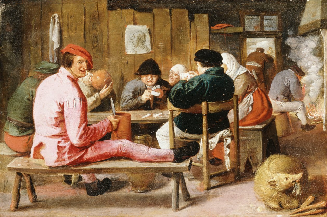 Campesinos fumando y bebiendo en una taberna, c.1625 de Adriaen Brouwer