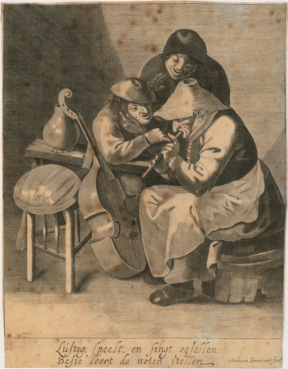 Una flautista y dos campesinos de Adriaen Brouwer