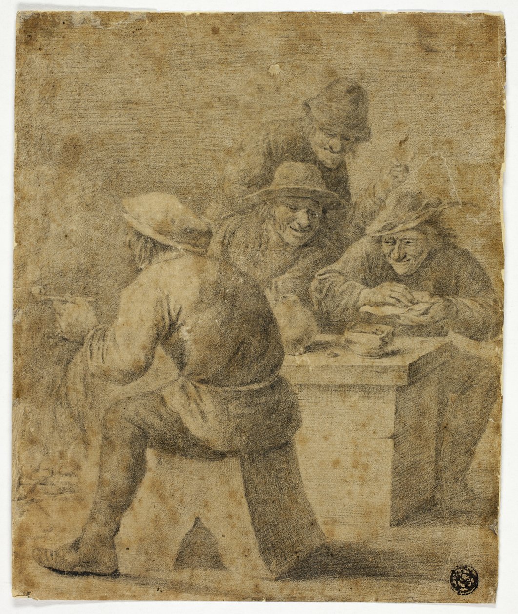 Cuatro campesinos a la mesa de Adriaen Brouwer