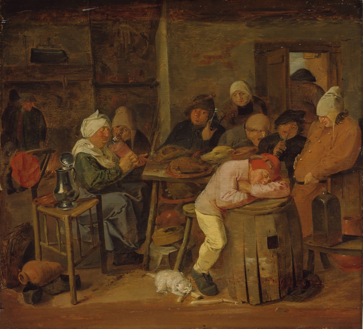 Campesinos en un interior (La fiesta de la matanza) de Adriaen Brouwer